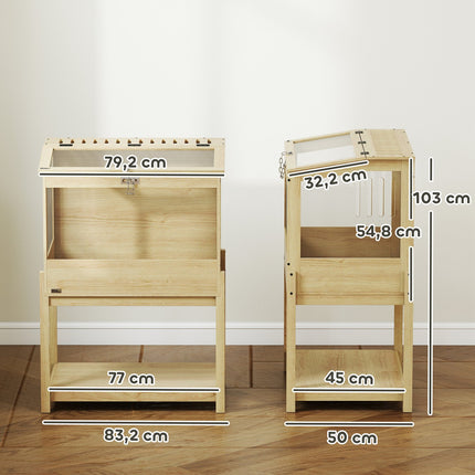 Hamster Cage with Storage Shelf, Natural Wood, 2 Levels