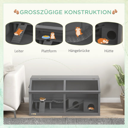 Holzhamsterkäfig, 100cm mit Brücke und Leiter