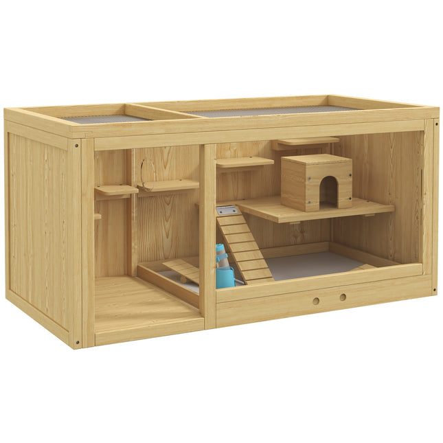 Holz-Rennmauskäfig - 100 cm großes Spielhaus mit Schaukeln und Leitern