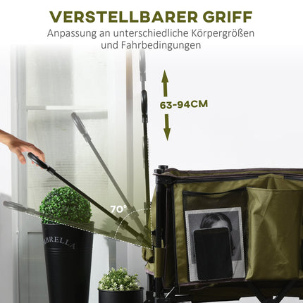 Chariot pliable avec poignée réglable, sacs, roues larges, jusqu'à 120 kg, vert