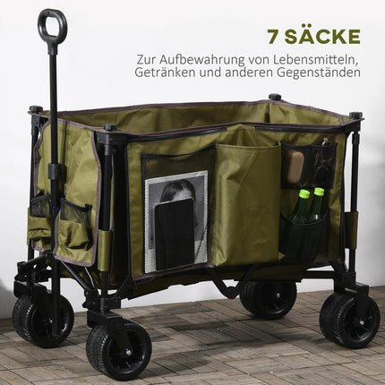 Chariot pliable avec poignée réglable, sacs, roues larges, jusqu'à 120 kg, vert