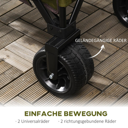 Chariot pliable avec poignée réglable, sacs, roues larges, jusqu'à 120 kg, vert