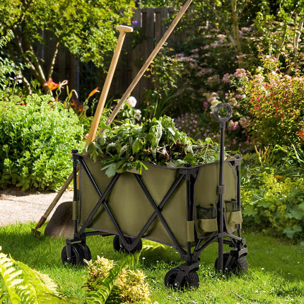Chariot pliable avec poignée réglable, sacs, roues larges, jusqu'à 120 kg, vert