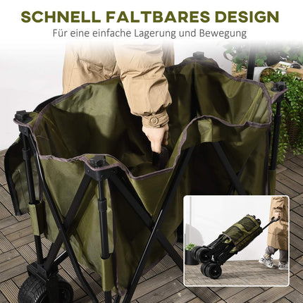 Chariot pliable avec poignée réglable, sacs, roues larges, jusqu'à 120 kg, vert