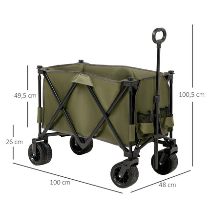Chariot pliable avec poignée réglable, sacs, roues larges, jusqu'à 120 kg, vert