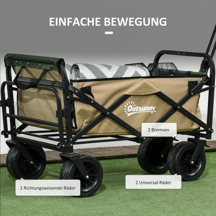 Faltbarer Handwagen mit Griff, 100 kg Tragkraft – Khaki