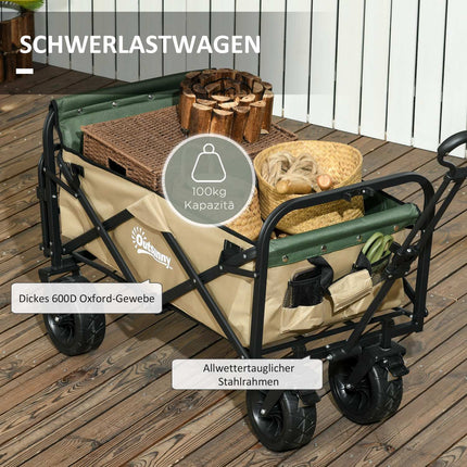 Faltbarer Handwagen mit Griff, 100 kg Tragkraft – Khaki