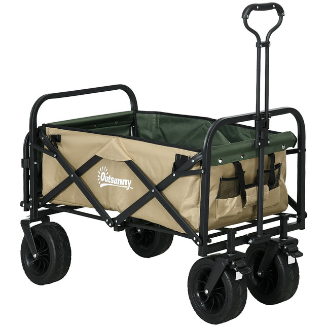Folding handcart with handle, 100 kg capacity - Khaki