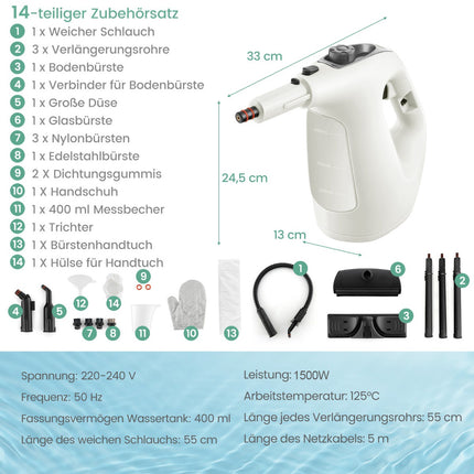 Dampfreiniger, Handgerät, 1400W, 400ml Tank
