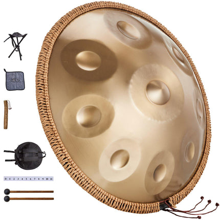 Handpan Drum, 22-Inch 9-Note D Minor, Steel, Mallets