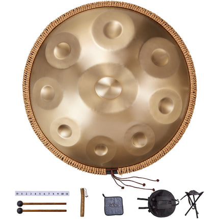 Handpan Drum, 22-Inch 9-Note D Minor, Steel, Mallets