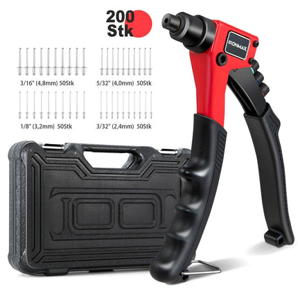 Ruční nýtovací kleště heavy duty s 200 nýty, nýtovací sada s kufříkem