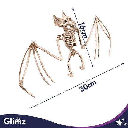 Hanging Bat Skeleton Halloween Decoration 30 cm, Movable Head, Beige