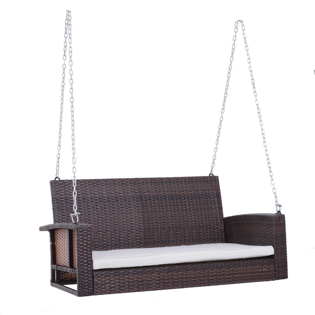 Rattan 2-Sitzer Hollywoodschaukel mit Kissen – braun, 127x57,5x60 cm