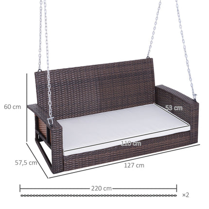 Rattan 2-Sitzer Hollywoodschaukel mit Kissen – braun, 127x57,5x60 cm
