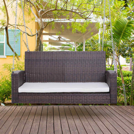 Rattan 2-Sitzer Hollywoodschaukel mit Kissen – braun, 127x57,5x60 cm