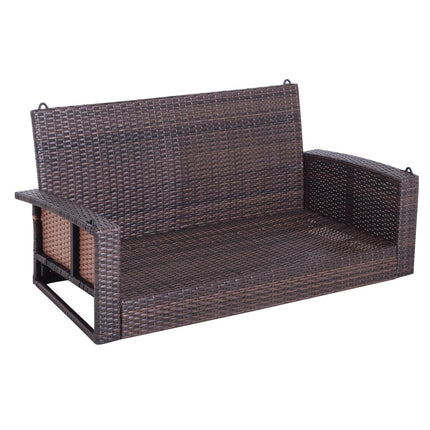 Rattan 2-Sitzer Hollywoodschaukel mit Kissen – braun, 127x57,5x60 cm