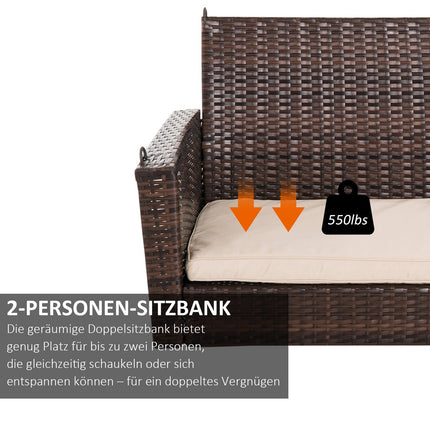 Rattan 2-Sitzer Hollywoodschaukel mit Kissen – braun, 127x57,5x60 cm