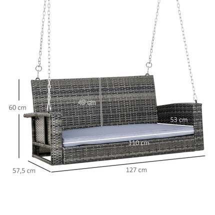 Rattan 2-seat swing with cushion - Grey, 127cm