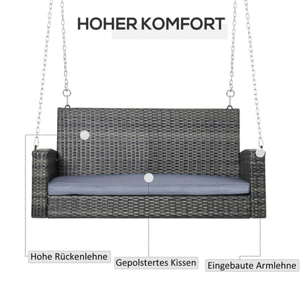 Rattan 2-seat swing with cushion - Grey, 127cm