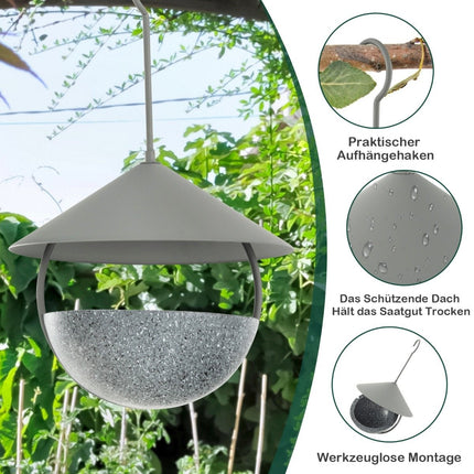 Vogelfutterstation zum Aufhängen, 2-in-1, Vogelfutterstation &amp; Vogelbad, Grau