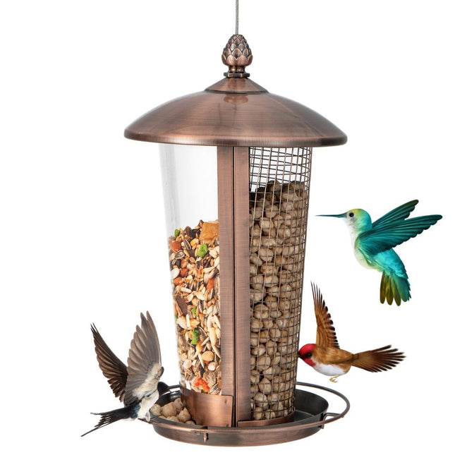 Vogelfutterstation zum Aufhängen, 2-in-1, Wildvogelfutterstation, 16 x 28 cm, Bronze