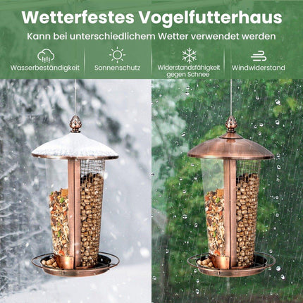 Vogelfutterstation zum Aufhängen, 2-in-1, Wildvogelfutterstation, 16 x 28 cm, Bronze