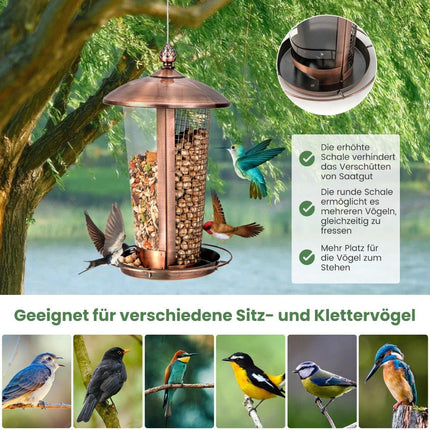 Vogelfutterstation zum Aufhängen, 2-in-1, Wildvogelfutterstation, 16 x 28 cm, Bronze