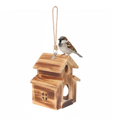 Hanging Bird Feeder, Flamed Wood, Mesh Base