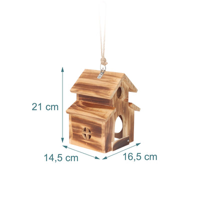 Hanging Bird Feeder, Flamed Wood, Mesh Base