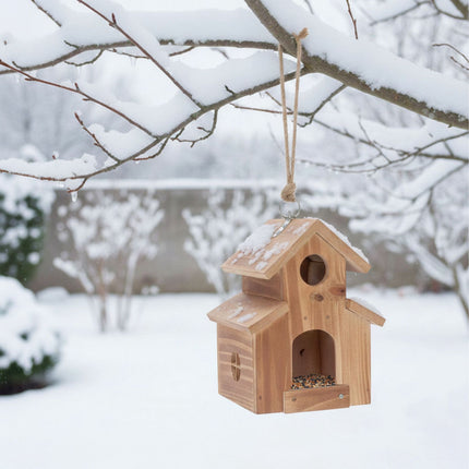 Hanging Bird Feeder, Flamed Wood, Mesh Base