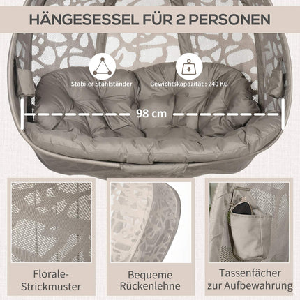 2-Sitzer-Hängekorbsessel, klappbarer Sitz, 240 kg Tragkraft