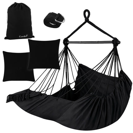 Hanging Chair Swing, 210cm Black, Cotton Fabric, 2 Pillows