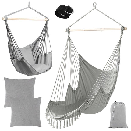 Hängesessel, 210cm Grau, Baumwollstoff, 2 Kissen