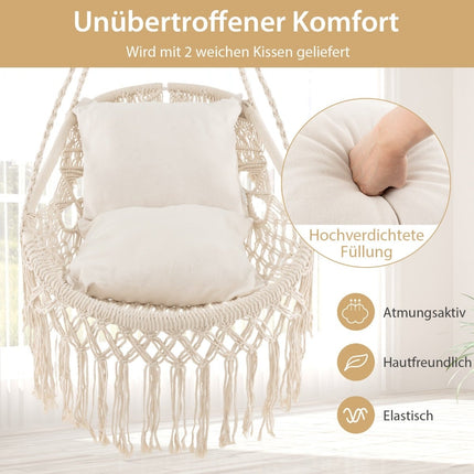 Hängesessel mit 2 Kissen, 150 kg Tragkraft, Beige