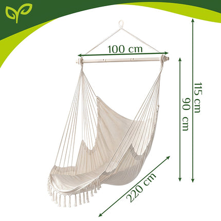 Hanging Chair with Cushions, 150kg Capacity, Beige