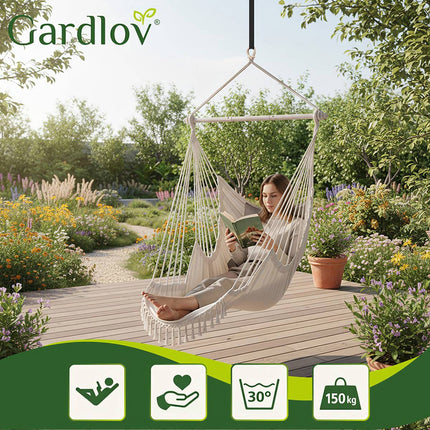 Hanging Chair with Cushions, 150kg Capacity, Beige