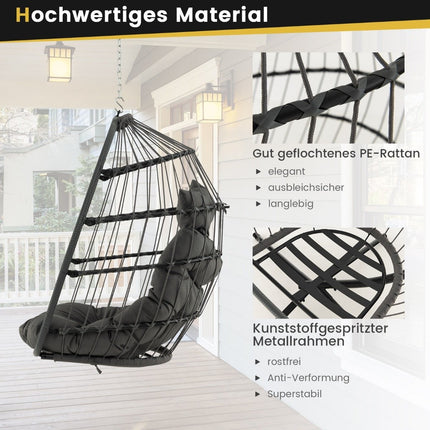 Hängesessel, klappbar, aus PE-Rattan mit Kissen, Grau