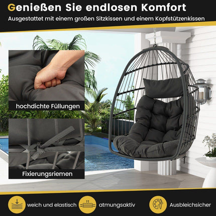Hängesessel, klappbar, aus PE-Rattan mit Kissen, Grau