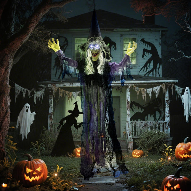 Hanging Halloween Witch with LED Lights, Sound, 183cm