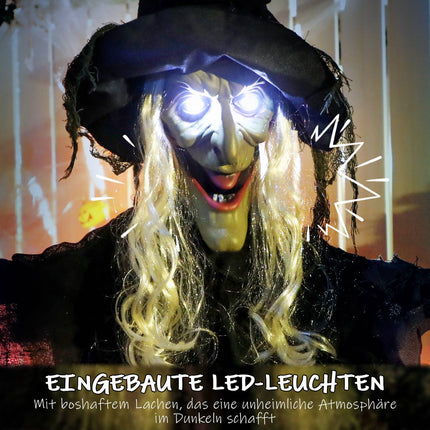 Hängende Halloween Hexe mit LED-Lichtern, Sound, 183 cm