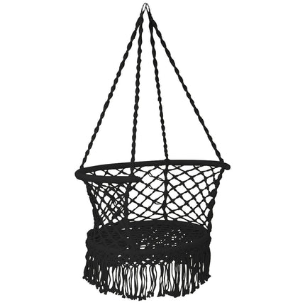 Závěsné houpací křeslo, bavlněné macramé opěradlo, černá