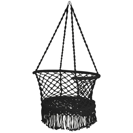 Závěsné houpací křeslo, bavlněné macramé opěradlo, černá