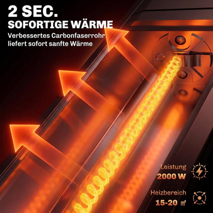 Hanging Infrared Patio Heater, 2000W Carbon Fiber, 9 Levels