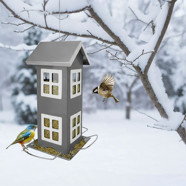 Hängendes Vogelhaus aus Metall mit abnehmbarem Dach
