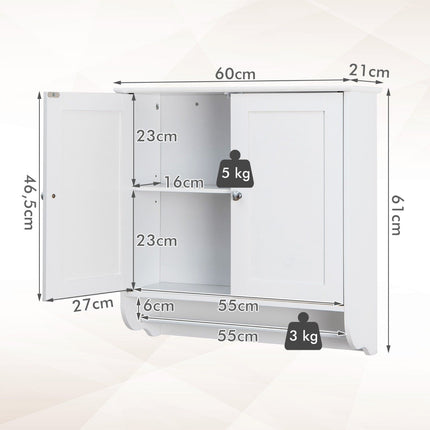 Hangende badkamerkast met handdoekhouder badkamerkast 60 x 21 x 61 cm wit