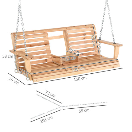Gartenschaukelbank mit Klapptisch und Getränkehalter, Fichtenholz
