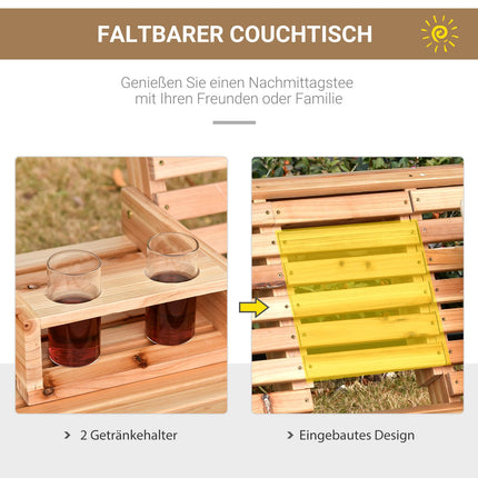 Gartenschaukelbank mit Klapptisch und Getränkehalter, Fichtenholz