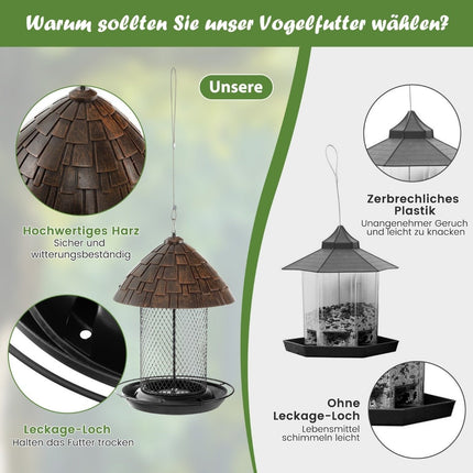 Hanging bird feeder metal bird feeder 20 x 28 cm brown