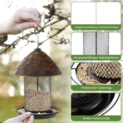 Hanging bird feeder metal bird feeder 20 x 28 cm brown